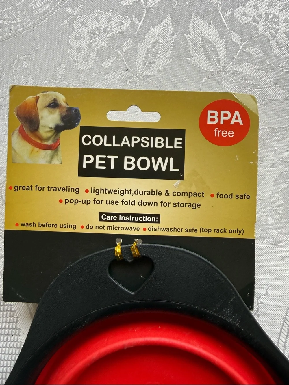 Collapsible Pet Bowl Black and Red BPA Free Lightweight Durable Compact